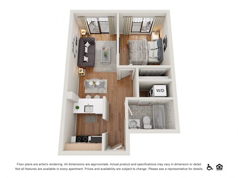 Floor plan for 1 bed, 1 bath, 500 sqft